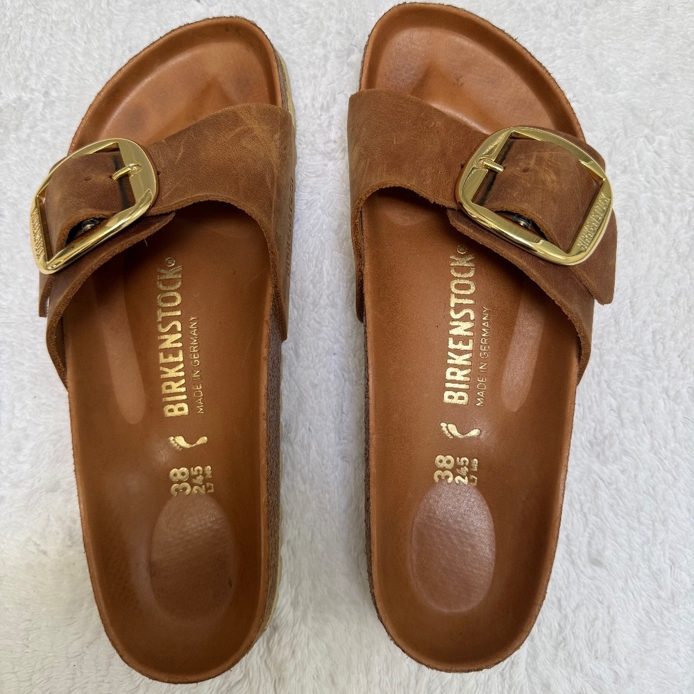 Birkenstock Madrid Big Buckle Slide Sandle cognac brown 38